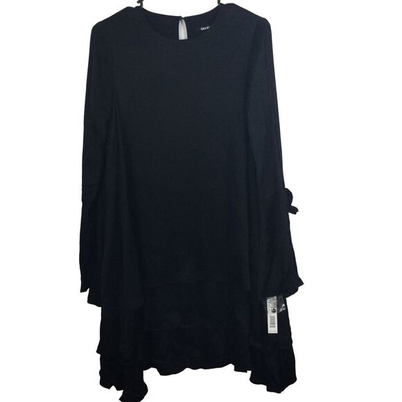 Gianni Bini Womens Bella Satin Crepe Bell Sleeve Ruffle Dress Black Size XS NWT - Picture 1 of 9